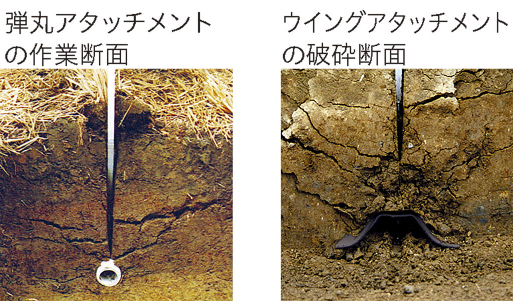 土壌条件によってはサブソイラにアタッチメントを装着することで更に効果を上げることもできます。
