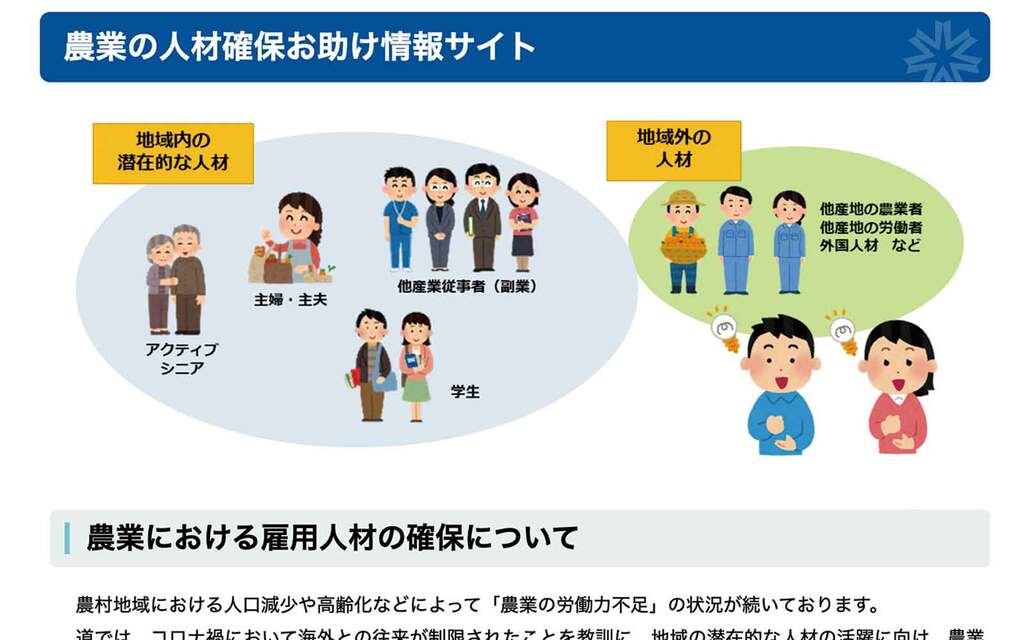 北海道農政部「農業の人材確保お助け情報サイト」