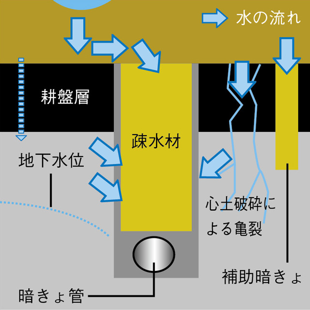 図4.暗きょ排水の構造と水の流れ